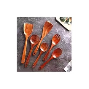 Couverts à poignée en émail Designer en bois naturel poli Vaisselle Ensemble de couverts en acier inoxydable - Product Image 5