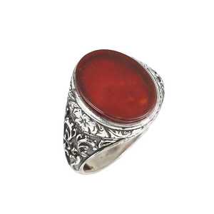 Anillo de Hombre de Plata de Ley 925 Chapado en Oro Rosa con Ágata Ovalada, Joyería de Piedras Preciosas Naturales con Patrón Vintage - Product Image 1