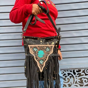 New Best Seller Hand Tooled Leather Western <b>Women</b> Crossbody Purse <b>Hair</b> on Cowhide Fringe Conceal Carry Genuine Leather Handbag - Product Image 4