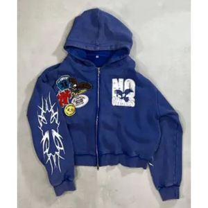 Sudadera con Capucha y Cierre de Cremallera, Personalizable con Logotipo, de Algodón y Felpa, Estilo Urbano, Gruesa, Holgada, Corte Cuadrado, para Hombre - Product Image 4