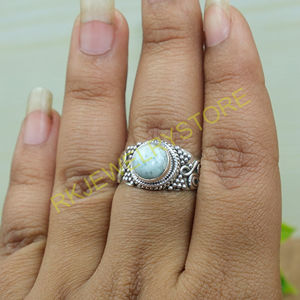 Anillo de Larimar, Anillo de Plata de Ley 925, Diseño Hecho a Mano, Anillos de Compromiso y Boda para Mujer, Regalo de Navidad o Cumpleaños para Esposa o Madre - Product Image 2