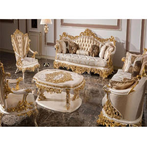 Juego de Sofás de Diseño Turco Dorado de Lujo para 8 Personas, Estilo Italiano, Juego de Sofás Tallados de Alta Gama, Nuevo Juego de Sofás Dorado Artesanal - Product Image 1