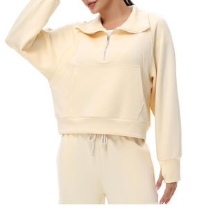 Wholesale Custom Logo High Quality Polyester Cotton <b>Half</b> Zippered Color Blocking and Cutting <b>Women's</b> <b>Sweatshirt</b> - Product Image 6