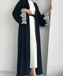 Styles d'abaya longue brodée sur le devant Ceinture Abaya double intérieure amovible Designs Produits les plus vendus - Product Image 4
