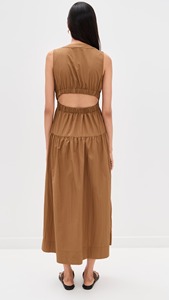 100% เดรสแม็กซี่คอวีแขนกุดสำหรับผู้หญิงผ้าคอตตอนสีพื้นฤดูร้อนเป็นมิตรต่อสิ่งแวดล้อม - Product Image 2