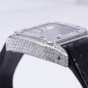 Montre squelette automatique 40 mm avec diamant moissanite 1 carat VVS, style buste de luxe, boîtier argenté, bracelet en verre entièrement serti, pour homme, style hip-hop - Product Image 4