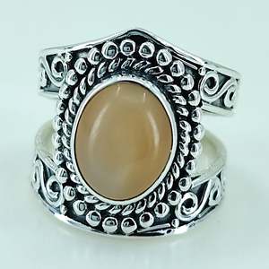 Navya <b>Craft</b> 925 Solid Sterling Silver Peach Moonstone Handmade Women's <b>Ring</b> Bezel Setting Inlay Sizes 4 to 13 (US) - Product Image 3
