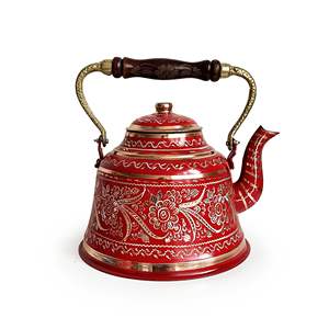 Service à thé en cuivre rouge artisanal classique arabe élégant de style anatolien Erzincan pour 10 personnes - Product Image 5