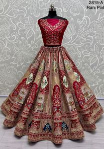 Diseñador Pavo Real y Elefante Parche & Zari trabajo e hilo trabajo Nupcial Lehenga - Product Image 6