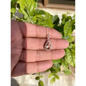 14k White Gold Necklace 925 Silver Pear Morganite Water Drop Shape Bezel Set Rhodium Plated Trendy Zircon Moissanite <b>Diamond</b> - Product Image 2