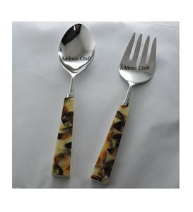 Customized Stainless Steel 304 Salad Server Set With Resin Wood Handle for Hotels Restaurants Home Kitchenware Tableware Cutlery - Product Image 5