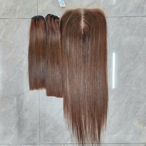 Paquetes de cabello Remy vietnamita virgen súper doble recto de hueso de color natural con cierre - Product Image 3
