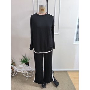 Conjunto de Dos Piezas de Blusa y Pantalón de Viscosa con Detalle de Cuello de Ciclista y Mangas Largas para Mujer, 38588 - Negro - Product Image 4