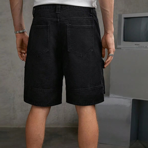 Pantalones cortos de mezclilla con bolsillo cargo negro para hombre, pantalones cortos de pierna recta de cinco puntos, pantalones cortos informales de moda de verano para hombre - Product Image 6