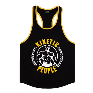 Men's Logo Custom Plus Size Breathable Sporty Gym Fitness Workout Running Muscle Cotton Spandex O-Neck Stringer Crop Tank Top - Product Image 3