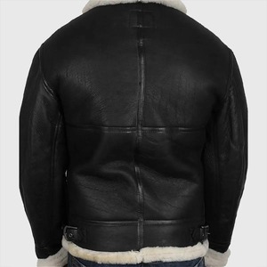 Chaqueta de Cuero con Capucha de Piel de Oveja Negra, Estilo Bomber, para Hombre, Invierno, Estilo B-3, Cierre de Cremallera, Bolsillo en el Brazo, Informal - Product Image 4
