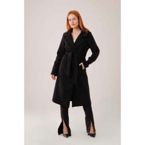 Lustrin Women's Long Lined <b>Black</b> Melton Wool Blend <b>Overcoat</b> - Elegant Winter Outerwear for Wholesale Distribution - Product Image 4