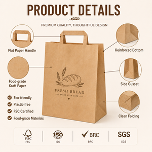 Bolsa <span class=keywords><strong>de</strong></span> Compra <span class=keywords><strong>de</strong></span> <span class=keywords><strong>Papel</strong></span> Kraft con Asa Plana, Bolsa <span class=keywords><strong>de</strong></span> <span class=keywords><strong>Papel</strong></span> Impresa con Logotipo Personalizado <span class=keywords><strong>para</strong></span> <span class=keywords><strong>Pan</strong></span>, Pastelería, Postres <span class=keywords><strong>y</strong></span> Comida <span class=keywords><strong>para</strong></span> Llevar, Venta al por Mayor - Product Image 3