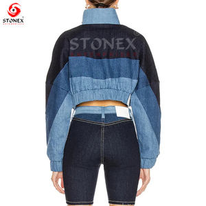 2023 chaqueta vaquera de retales con estilo para mujer, manga larga Vintage con cremallera rellena de algodón, talla XL, nuevas camisetas de moda al por mayor - Product Image 2