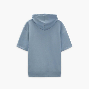 Personalizado French Terry University sudadera liso al por mayor sudaderas con capucha verano cielo azul caída hombro manga corta sudaderas con capucha hombres - Product Image 4