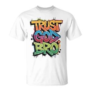 T-shirt divertente per ragazzi con design cristiano e tocco umoristico, promozionale, che incoraggia la fiducia in Dio - Product Image 1