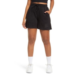 Short de survêtement en molleton taille haute décontracté pour femmes Poches à cordon respirantes imprimées avec logo personnalisé Poches à cordon à la mode - Product Image 1