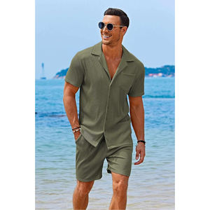 Vente chaude marque de mode hommes vêtements plage jouer qualité hommes chemises manches courtes ensemble - Product Image 3
