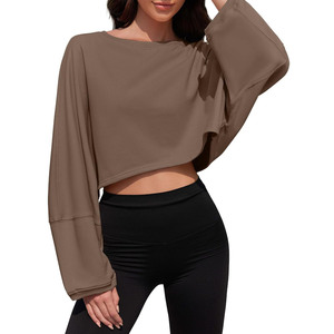 Sweat à capuche court en coton avec logo personnalisé pour femmes Sweat-shirt uni surdimensionné pour femmes - Product Image 6