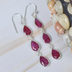 Most Trendy Red Ruby <b>Earrings</b> 925 Sterling <b>Silver</b> Faceted Hook <b>Earring</b> Handmade Jewelry Gift for Women 3 Stone <b>Earring</b> - Product Image 1