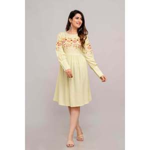 Vestido Mini Ajustado con Bordado Floral Verde Lima, Estilo Casual para Oficina, Talla XS, Estilo Urbano Elegante, Largo hasta la Rodilla, Cintura Natural - Product Image 3