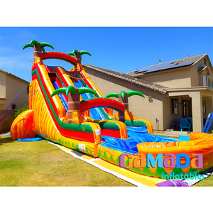 Tobogán Acuático Inflable de Grado Comercial Tropical Fiesta <span class=keywords><strong>Breeze</strong></span> de 18 pies con <span class=keywords><strong>Castillo</strong></span> Acuático y Piscina de Chapoteo - Product Image 1