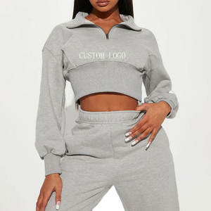 <b>Men</b> 2-Piece Print Set Sweatsuits Quarter Zipper <b>Crop</b> <b>Tops</b> Sweatshirt High Waist Sweatpants Jogger Tracksuits 100% Cotton Fleece - Product Image 1