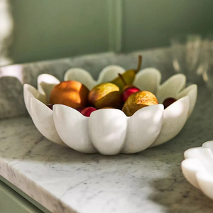 <b>White</b> Marble Decorative <b>Bowl</b> Handcrafted Stone Centerpiece Elegant Tray Minimalist Home Decor for Kitchen Living Room Decor - Product Image 1