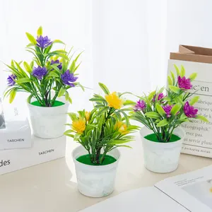 Flores artificiais bonsai, vaso de flores artificiais decoração de casa, enfeite de vaso de flores em vaso, mini pote de vasos, planta verde de natal