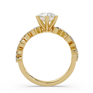 Bague de fiançailles tendance en or pur 14 carats avec diamant de laboratoire taille poire et double bande, ornée de diamants marquise et ronds, pour femme - Product Image 4