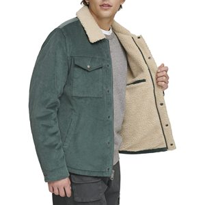 Veste d'hiver en jean matelassé Sherpa pour hommes coupe classique coupe-vent et écologique, respirant, tenue décontractée pour l'extérieur - Product Image 2