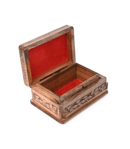 Boîte de rangement en bois de noyer sculpté Secret Lock avec conception en papier mâché sur le dessus 6 pouces boîte-cadeau organisateur de bijoux pour femme - Product Image 4