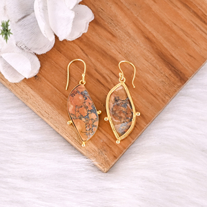 Pendientes Clásicos de Piedra Preciosa Jaspe Malinga, Pendientes Colgantes de Latón Chapado en Oro Amarillo, Estilo Moderno, Pendientes de Latón para Bodas y Fiestas - Product Image 4
