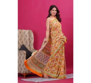 Été léger longueur au sol Malmal Design dessiné à la main Tissu en coton doux Vêtements de fête pour femmes Sari Bollywood Style Saree - Product Image 4