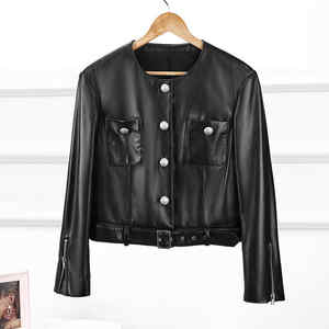 Blouson aviateur en cuir de mouton véritable pour femme Premium 2024 Fashion Outerwear - Product Image 5