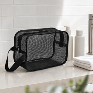 Trousse de toilette en maille noire, entièrement en maille, rangement portable pour le fitness en plein air et la baignade - Product Image 2