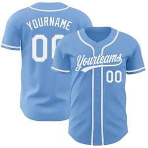 Camiseta de béisbol auténtica blanca azul claro personalizada ropa de equipo personalizada más vendida - Product Image 1