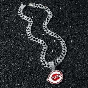 Pendentif de baseball unisexe personnalisé en argent 925 de haute qualité, style hip-hop sportif, avec moissanite et breloque en or 14 carats, thème Cincinnati Reds - Product Image 5