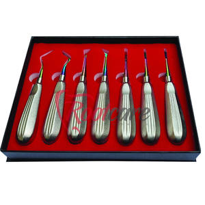 Kit de elevadores de raíz de luxación Premium de 7 puntas recubiertas de plasma afiladas y mango de chorro de arena Juego dental de cirugía Instrumentos quirúrgicos - Product Image 6