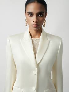 เบลเซอร์ผู้หญิงสไตล์หรูหราด้านหน้ามีกระเป๋าด้านหน้าผ้าซาตินผ้าแพรผ้าถุงผ้าโพลีเอสเตอร์89% สีขาวแบบเวียดนาม11% - Product Image 5