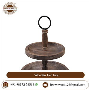 Meilleur prix Plateau de service décoratif rond à 2 niveaux fait à la main avec poignée en fer Quantité en vrac pour achat en gros Haute qualité - Product Image 3