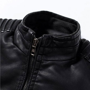 OEM all'ingrosso Logo personalizzato uomo mucca giacca di pelle di pecora agnello Bomber bicolore nero - Product Image 3