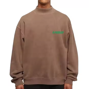 Sweat-shirt surdimensionné pour homme, couleur unie, col montant, vêtement décontracté, 100% coton tricoté, respirant, style automne - Product Image 1