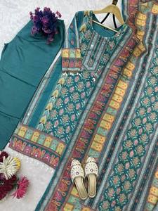 ชุดสูท Salwar Kameez พิมพ์ลายดิจิทัลมาใหม่พร้อมกระจกหนาพิมพ์ลายแฟนซีสำหรับงานปาร์ตี้งานแต่งงาน - Product Image 5