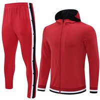 Setelan Training Sepak Bola Hoodie Grosir, Jaket Full Zip, Celana Lepas Pasang, Warna Solid, Hangat, Bernapas, Pakaian Olahraga dengan Kantong